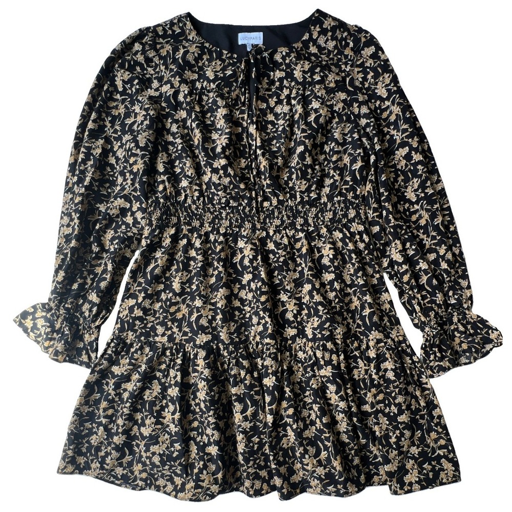 Lucy Paris Dress‎ Womens XL Black Floral Long Sleeve Lined Stretch Cottagecore